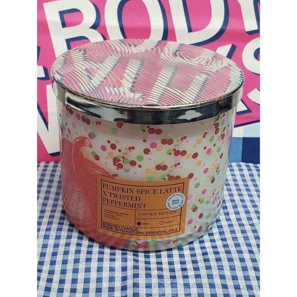 BBW Pumpkin Spice Latte X Twisted Peppermint Limited Edition Large 3 Wick Candle - Picture 1 of 2